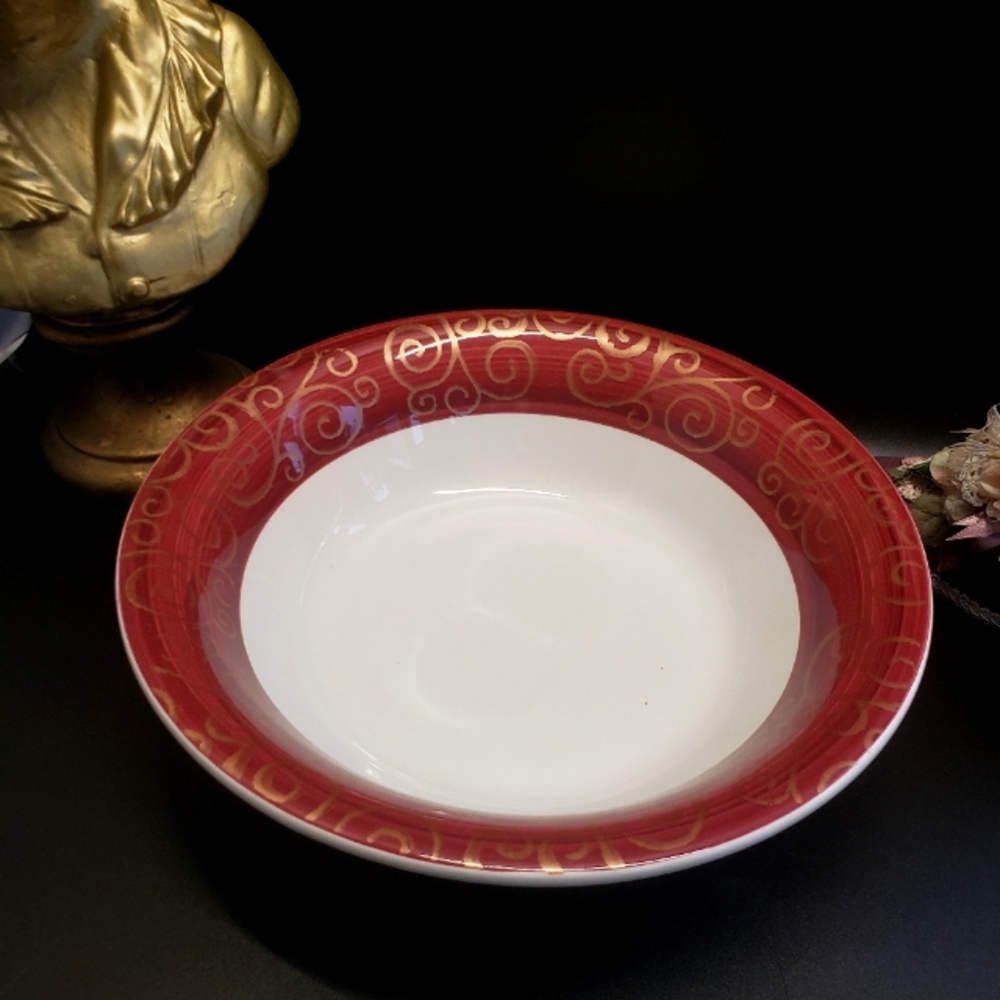 Unique Pier 1 Gold Swirl Large 12" Bowl Handpainted Earthenware